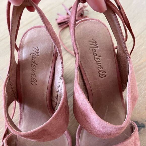 Madewell Women’s Size 7 Octavia Pink Suede Tassel Heeled Open Toe Sandals - Picture 7 of 10
